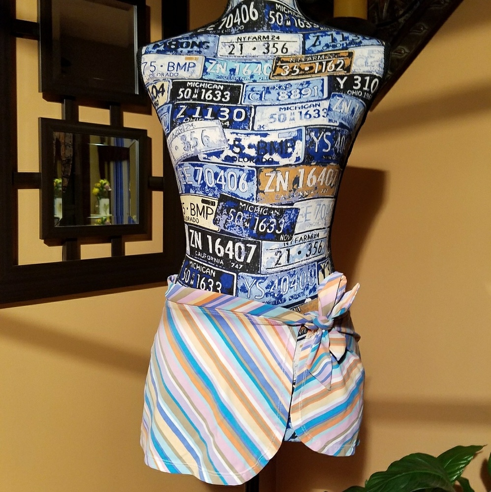 WSWIM MULTICOLORED STRIPED SWIMSUIT WRAP COVER-UP!